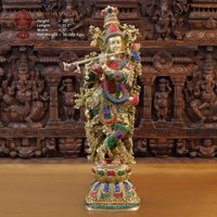 Brass Classic Krishna Spielflöte - Eingebettet in Hochwertigen Detaillierten Halbedelstein Dharma Exklusive Handwerkskunst von DharmaStatues