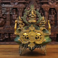 Brass Magnificent Lakshmi Ganesha Saraswati Urli | Urne in Royalgold Und Imperialgrüner Patina - Only At Dharma von DharmaStatues