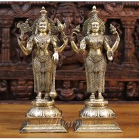 Brass Surya Tirupati Balaji | Vishnu Lakshmi in Ashirwadam Mudra - Made Mysore Only At Dharma von DharmaStatues
