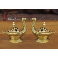 Messing Aufwendig Geschnitzter Schwan Bakhoordani | Räucherbrenner in Feingold Finish - Only At Dharma von DharmaStatues