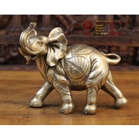 Messing Blatt Geschnitzter Elefant in Glasur Aura Finish - Lebensechte Kunst Dharma Exclusive von DharmaStatues