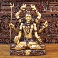 Messing Chhatbhuja | Sechs Hände Shiva in Seinem Mächtigen Avatar - Lebensecht Hoch Detailliert Goldene Glasur & Kupfer Finish 900 Stunden von DharmaStatues