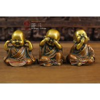 Messing Drei Weise Mönche - Messengers Of Hear, See & Speak No Evil Statuen Von Freude Und Glück Made in Nepal Only At Dharma von DharmaStatues