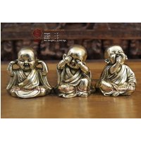 Messing Drei Weise Mönche - Messengers Of Hear, See & Speak No Evil Statuen Von Freude Und Glück Made in Nepal Only At Dharma von DharmaStatues