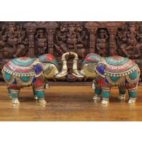 Messing Elefant Aus Halbem Edelstein | Königliches Muster - 400 Stunden Handwerkskunst Nur Bei Dharma | Home & Tempel Idole von DharmaStatues