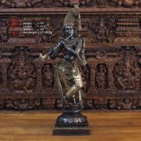 Messing Große Lord Krishna Spielt Flöte Stehend Position Statue | Schwarz Und Golden Finish Südindisch Machen - Nur Dharma Exclusive von DharmaStatues