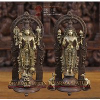 Messing Lord Vishnu Und Lakshmi Paar - Mit Elefanten Am Sockel | Kupfer Gold Südindisch Make 16 Zoll Dharma Exclusive von DharmaStatues