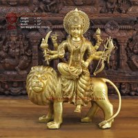 Messing Maa Durga Auf Einem Knurrenden Löwe Im Segens-Avatar - 700 Stunden Handarbeit von DharmaStatues