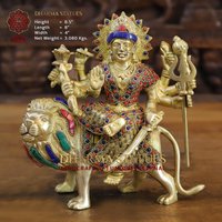 Messing Maa Durga Auf Löwe Sitzend-In Halbedelstein | Königliches Muster-Best Of Geschenk-Home-Office-Tempel-Nur Bei Dharma von DharmaStatues