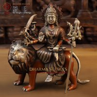 Messing Maa Durga Sitzend Auf Einem Mächtigen Löwe Hindu Göttin Segen Idol- | Kupfer Und Goldene Finish Südindisch Machen - Exclusive Dharma von DharmaStatues