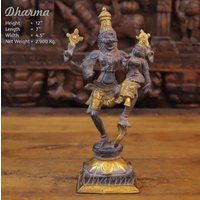 Messing Mahasvin Lord Narsimha | Avtar Des Herrn Vishnu Mit Göttin Lakshmi - Herrlichen Lila Patina & Gold Finish Only At Dharma von DharmaStatues
