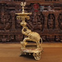Messing Mangal Gajanana | Auspicious Elephant Öllampe | Diyas Lifting A Ceremonial Peacock - Made in Mysore, Südindien | Home & Bügellampe von DharmaStatues