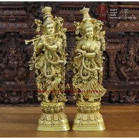 Messing Murli Manohara | Krishna Und Radha Paar - Im Stehmoment Auf Lotus Südindien Machen Dharma Exclusive von DharmaStatues