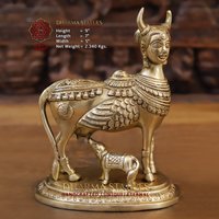 Messing Nandini Kuh & Kalb Symbolisieren Wohlstand Und Erfüllung - Made in Mysore, Südindien Nur Bei Dharma | Beste Geschenkidee Tempelidol von DharmaStatues