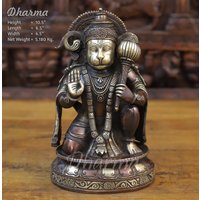 Messing Pawan Putra Hanuman Ji Sitzende Statue - Golden Und Kupfer Finish von DharmaStatues