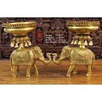 Messing Punyavata Gaja | Glücksvoller Elefant Bell Urli - Made in South India Solid Gold Finish Only At Dharma von DharmaStatues