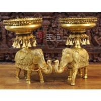 Messing Punyavata Gaja | Glücksvoller Elefant Bell Urli - Made in South India Solid Gold Finish Only At Dharma von DharmaStatues