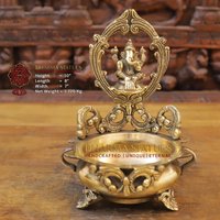 Messing Pushp Ganesha Urli - Südindien Make Gold Finish von DharmaStatues