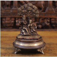 Messing Radha Krishna Statue Sitzend Unter Baum - Kupfer Finish von DharmaStatues
