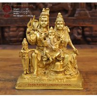 Messing Sanyukta Shiva Parivar Mit Maa Parvati Shri Ganesha & Kartikeya - Verglasung Gold Finish von DharmaStatues