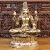 Messing Sarva Varade Mahalakshmi | Wunsch Granter - Göttin Lakshmi Auf Einem Grand Lotus Sockel Made in Thiruvanthupuram, Südindien von DharmaStatues