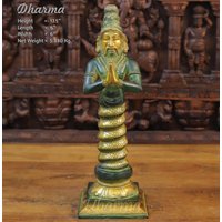Messing Schlangenkönig Statue - Grün Und Golden Finish von DharmaStatues