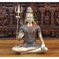 Messing Shrikhantha | Lord Shiva in Segensposition Geschwelt Mit Königlichem Halbedelstein Inlay - Dharma Exclusive von DharmaStatues