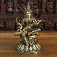 Messing Veena Sarasvati | Maa Sharda Sitzend Auf Lotusblume-Südindien Make-Best Of-Home-Office-Temple-Dharma Exclusive von DharmaStatues