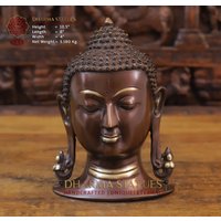 Messing Wandbehang Funkelndes Buddhagesicht in Einem Beruhigenden Meditationsausdruck - Kupfer & Gold Finish Dharma Exclusive von DharmaStatues