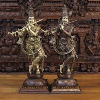 Messingpaar Lord Krishna Stehend Mit Spielender Flöte - High Detailed South India Make in Buttery | Kupfer Und Gold Finish Dharma Exclusive von DharmaStatues