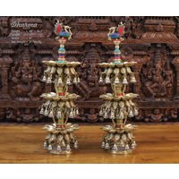 Paar Messing Pfau Deepmala | Lampenband Mit Aufwendiger Halbedelstein-Arbeit von DharmaStatues