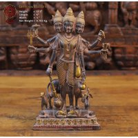 Vintage Messing Brahma Vishnu Mahesha | Balaji & Shiva Mit Nandi Kuh in Faded Cherry Finish von DharmaStatues