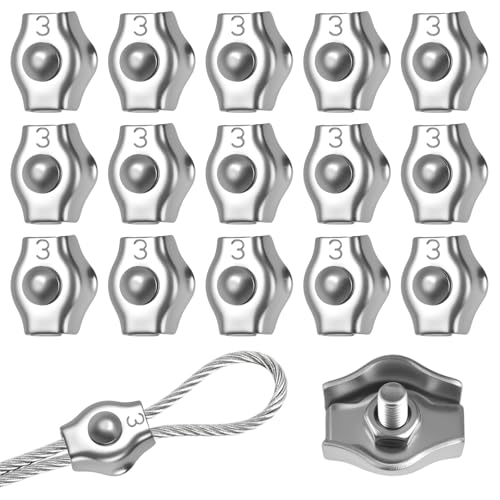 15 Stück Edelstahl 304 Drahtseilklemme M3, Drahtseil 2mm 3 mm Seilklemme, Rostfreie Seilklemmen Drahtseilklemmen，Stahlseil Klemme für Drahtseil Stahlseil WäScheleinenspanner Markise Fixiert von Dhisperares