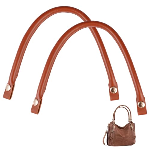 2 Stück Taschengriffe Leder mit Druckknöpfen, Flexibler Ersatz, Druckknopf Taschenhenkel Leder 40 cm, Henkel für Handtasche, Kurzer PU Taschengriffe für Heimwerker Handtasche, Häkeltaschen, Braun von Dhisperares