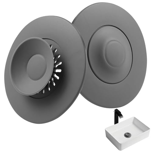 2 Stück Universal Abflussstopfen Silikon ø 11 cm, Grau Press Aschbeckenstöpsel mit Haarsieb Funktion, Praktisches Abflusssieb Küchenspüle, Abfluss Stöpsel für Waschbecken, Badewannen und Spülbecken von Dhisperares