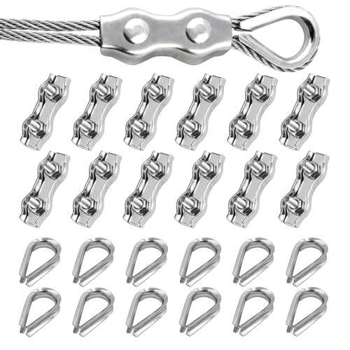 24 Stück Drahtseilklemmen Set mit 12 M3 Duplex Klemme Und 12 Drahtseil Kauschen 3mm, 304 Edelstahl Stahlseil Drahtklemme, Wiederverwendbare Seilklemmen für 3mm Stahlseil Seil, Wäscheleine, Markise 24 Stück Drahtseilklemmen Set mit 12 M3 Duplex Klemme Und 12 Drahtseil Kauschen 3mm, 304 Edelstahl Stahlseil Drahtklemme, Wiederverwendbare Seilklemmen für 3mm Stahlseil Seil, Wäscheleine, Markise von Dhisperares