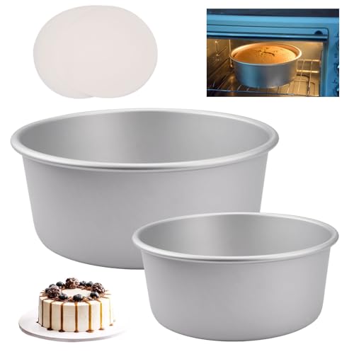 2er Aluminium Runde Backform Set, 2 Größen (5"/ 7") Backformen Set, Eloxiertem Aluminium Non-stick Round Baking Pan, Rund Kuchenform mit 50 Backpapier, Cake Pan für Geburtstagstorte, Käsekuchen von Dhisperares