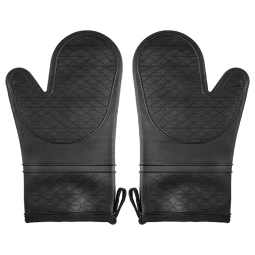 2er Set Rutschfester Topfhandschuhe Silikon, Hitzebeständig Bis 250°C, 30cm Lange, Ofenhandschuhe Schwarz mit Weichem Baumwollfutter, Langlebige Silikon-Handhandschuhe für Kochen, Backen, Grillen 2er Set Rutschfester Topfhandschuhe Silikon, Hitzebeständig Bis 250°C, 30cm Lange, Ofenhandschuhe Schwarz mit Weichem Baumwollfutter, Langlebige Silikon-Handhandschuhe für Kochen, Backen, Grillen von Dhisperares