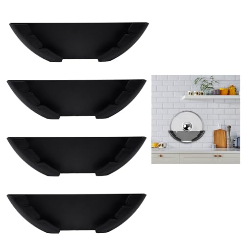 4 Stück Topfdeckelhalter Wand, Selbstklebend Deckelhalter Schranktür Geeignet für 15-32 cm Große Topfdeckel, Schwarzer Kunststoff Topfdeckel Halter Geeignet für Heimische Küchenwände und Schranktüren von Dhisperares