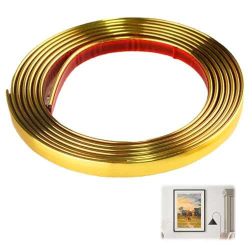 5 m x 8 mm Selbstklebende Zierleisten, Goldene Zierleiste, Wandleiste zum Abziehen und Aufkleben, Wasserfest und ölbeständig Wandleisten Selbstklebend Geeignet für Spiegel, Wände, Decken, Schränke von Dhisperares