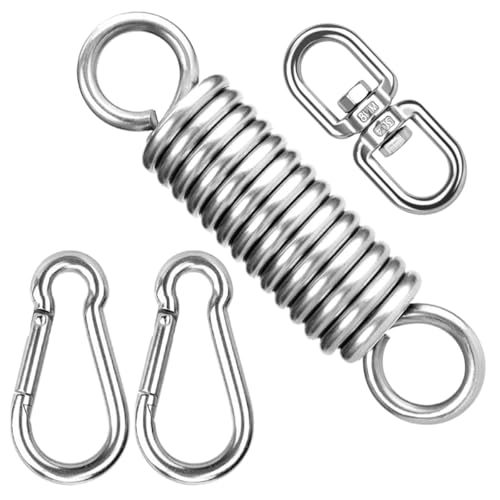 Dhisperares Schwingfeder mit 360° Swivel Haken und 2 M8 Karabinerhaken, TragfäHigkeit Bis 250 Kg, Feder Schaukel Edelstahl für Hängestuhl, Hängematte, Boxsack Halterung, Yoga, Boxsäcke, Silber Dhisperares Schwingfeder mit 360° Swivel Haken und 2 M8 Karabinerhaken, TragfäHigkeit Bis 250 Kg, Feder Schaukel Edelstahl für Hängestuhl, Hängematte, Boxsack Halterung, Yoga, Boxsäcke, Silber von Dhisperares