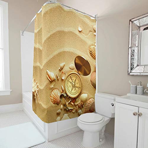 Antibakteriell Duschvorhang Sand Strand Muschel Kosspass Top Qualität Wasserdicht Waschbar Blickdicht Shower Curtain mit Haken Badezimmer Vorhänge Sand 200x200cm von Dhmaße