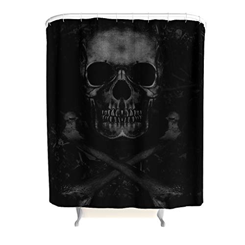 Skull Totenkopf Duschvorhang Wasserdicht Waschbar Anti-Schimmel Anti-Bakteriell Bad Curtians Blickdicht aus Stoff mit Duschvorhangringe für Badezimmer Schwarz 180x200cm von Dhmaße