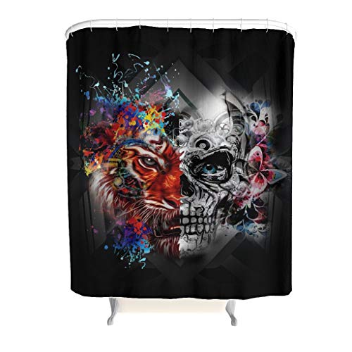 Totenkopf Skull Duschvorhang Wasserdicht Waschbar Anti-Schimmel Anti-Bakteriell Bad Curtians Blickdicht aus Stoff mit Duschvorhangringe für Badezimmer Schwarz 180x200cm von Dhmaße