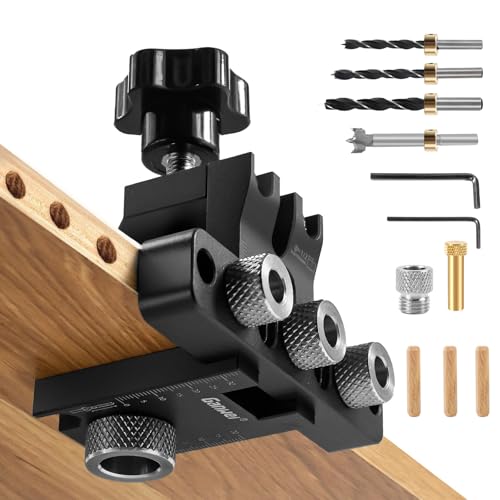8/10/15mm Bohrschablone Möbelbau, 3 in 1 Dübel-Jig-Kit für die Holzbearbeitung Exakte Dübellöchre, Dübelhilfe mit Positionierungsclip Einstellbare Bohrführung Stanzer-Locator Tischlerwerkzeuge von Dhnvcud