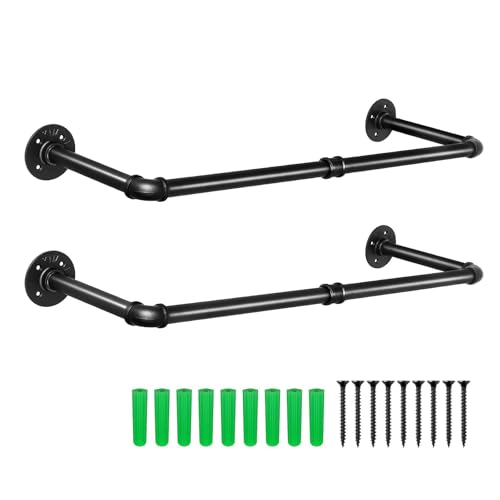 Dhouse 2er Kleiderständer für Die Wand 84cm Kleiderstange im Industriestil Rohr-Kleidergestell zur Wandmontage Abnehmbare Kleiderständer bis 50 kg belastbar für Flur Wohnzimmer Schlafzimmer Schwarz von Dhouse