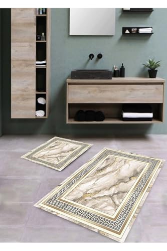 Di-Lara Rutschfestes 2-teiliges Badezimmermatten-Set aus Marmor im Medusa-Design – inklusive rechteckiger Waschbeckenmatte - Einzigartig golden von Di-Lara