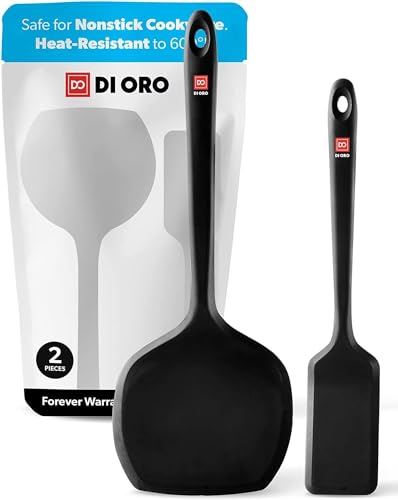 DI ORO Pfannenwender Silikon - 315°C Hitzebeständige Silikonspatel, BPA-frei - Küchenhelfer-Set für beschichtete Pfannen - Spatel für Eier, Crêpes und Burger - Robustes Küchenutensilien-Set (2-Teilig) von Di Oro Living
