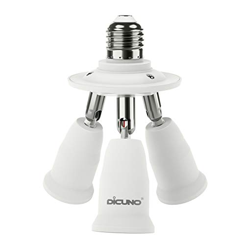 DiCUNO 3-in-1 E27 Sockel Splitter Adapter, 3-Fach Lampensockel Konverter, E27 Verteiler Fassung für LED Lampe, Glühbirne, Halogen, 360° drehbar und Winkellage 180° biegbar, 1er Pack von DiCUNO
