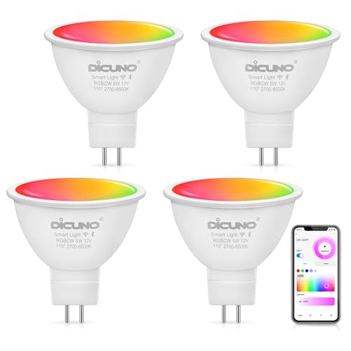 DiCUNO 5W GU5.3 smart Lampe, MR16 RGB CCT Alexa Glühbirne Wlan, Dimmbar Warm- bis Kaltweiß, Multicolor, ersetzt 40W Halogen, 2700K-6500K, kompatibel mit Alexa/Echo, Google Home, 320LM, 12V, 4er Set von DiCUNO